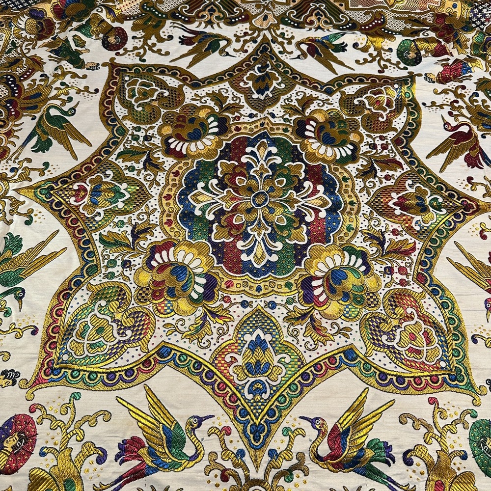 VTG Hand-Embroidered Asian Tapestry Tablecloth Approx 32" x 32"